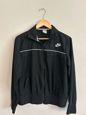 Nike Black Jacket with White Stripe and Swoosh